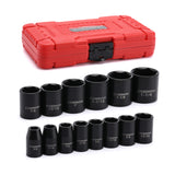 CASOMAN 14 Pieces 1/2-Inch Drive Shallow Impact Socket Set, 6-Point, SAE, 3/8