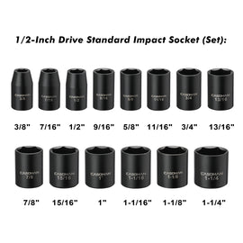 CASOMAN 14 Pieces 1/2-Inch Drive Shallow Impact Socket Set, 6-Point, SAE, 3/8