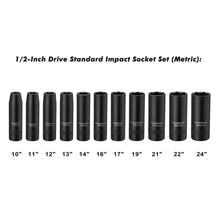 Load image into Gallery viewer, CASOMAN 11 Pieces 1/2-Inch Drive Deep Impact Socket Set, 6-Point, Metric, 10mm to 24mm