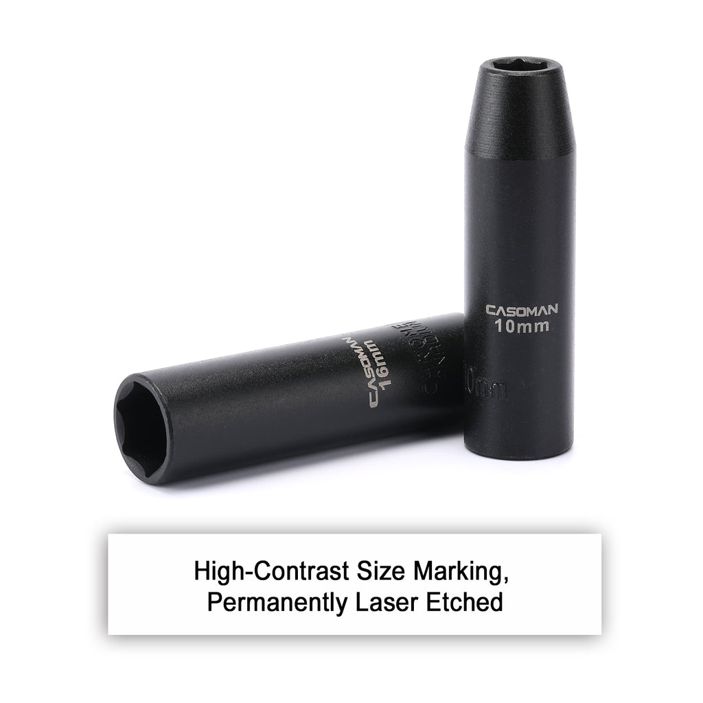 CASOMAN 11 Pieces 1/2-Inch Drive Deep Impact Socket Set, 6-Point, Metric, 10mm to 24mm