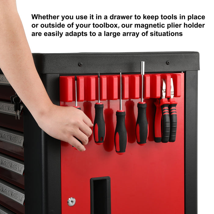 CASOMAN Magnetic Plier Holder,Holds up to 10 Pieces Pliers, Magnetic Tools Plier Organizer, Red, Strong and Durable