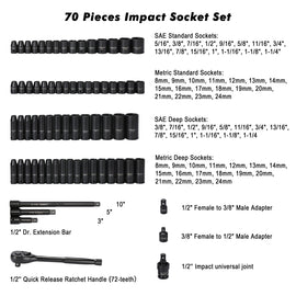 CASOMAN 1/2-inch 70 Pieces Impact Socket Master Set, SAE & Metric from 5/16