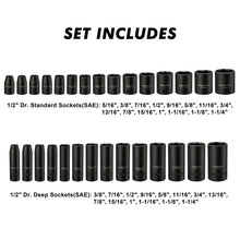 Load image into Gallery viewer, CASOMAN 1/2-inch 70 Pieces Impact Socket Master Set, SAE &amp; Metric from 5/16"-1-1/4",8-24mm, Ratched Hand, Extension Bar and Adapters
