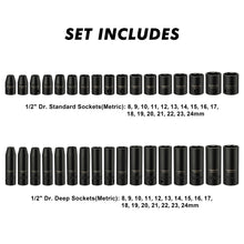 Load image into Gallery viewer, CASOMAN 1/2-inch 70 Pieces Impact Socket Master Set, SAE &amp; Metric from 5/16"-1-1/4",8-24mm, Ratched Hand, Extension Bar and Adapters