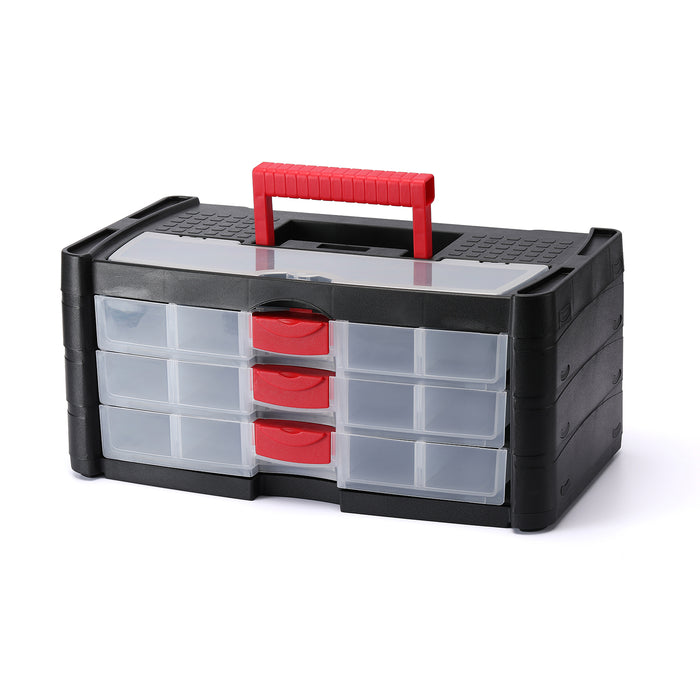 CASOMAN Drawer Plastic Storage Organizer, Hardware and Craft Cabinet, 3 drawer with 5 slots in each drawer with removable dividers