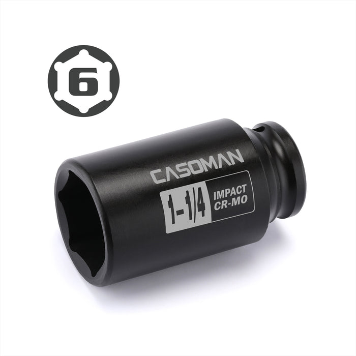 CASOMAN 6-Point 1/2-Inch Drive Deep Impact Socket- 1-1/4" (SAE), CR-MO, 1/2-inch Drive 6 Point Axle Nut Socket for Easy Removal of Axle Shaft Nuts