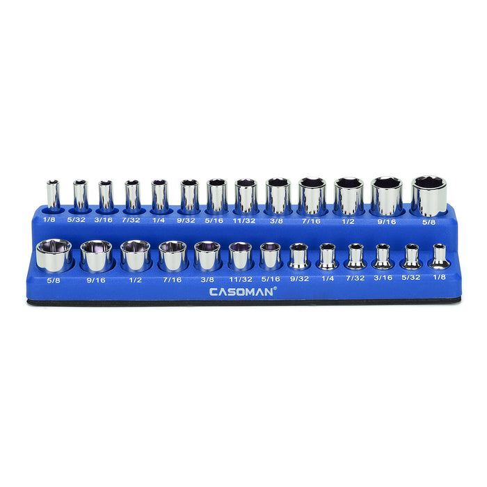 CASOMAN 1/4-Inch Magnetic Socket Organizer, Holds 26 SAE Sockets, Blue Color, Professional Quality Tools Organizer