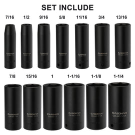 CASOMAN 1/2-Inch Drive Deep Impact Socket Set, 13 Pieces Set, 7/16