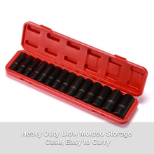 Load image into Gallery viewer, CASOMAN 1/2-Inch Drive Deep Impact Socket Set, 14 Pieces Set, 10mm-27mm, CR-MO, Metric, Heavy Duty Storage Case
