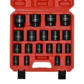 CASOMAN 19 Piece 1/2-Inch Drive Standard Impact Socket Set, SAE, Shallow, 3/8