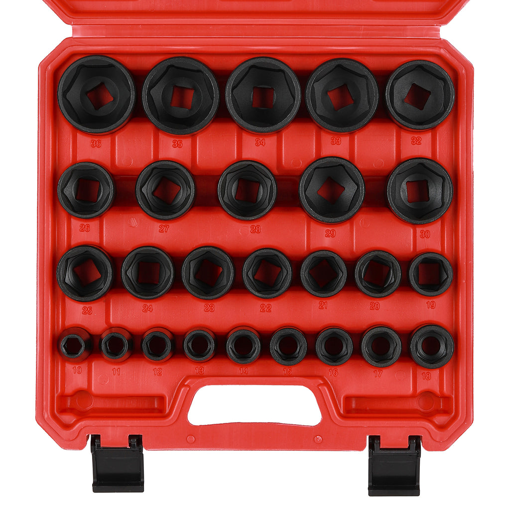 CASOMAN 26 Piece 1/2 Inch Drive Impact Socket Set,Metric,Shallow,10mm to 36mm, Cr-Mo Alloy Steel, Radius Corner Design, Impact Grade