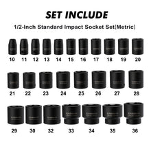 Load image into Gallery viewer, CASOMAN 26 Piece 1/2 Inch Drive Impact Socket Set,Metric,Shallow,10mm to 36mm, Cr-Mo Alloy Steel, Radius Corner Design, Impact Grade