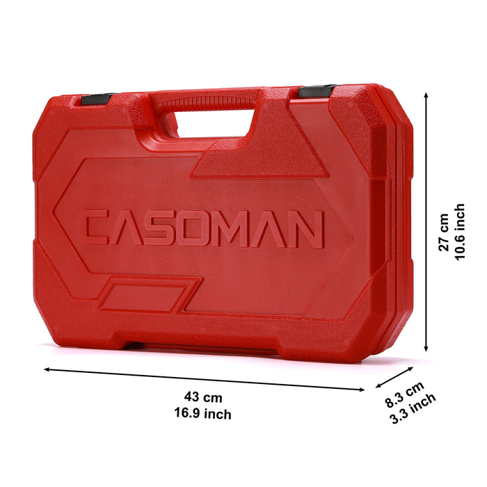 CASOMAN 1/2-Inch 29 Pieces Deep Impact Socket Set, CR-MO, Metric & SAE, Include Flip Lug Nut Socket,Fit 19mm,21mm,3/4",13/16",Heavy Duty Storage Case