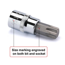 Load image into Gallery viewer, CASOMAN 34 Pieces 3/8-Inch Drive Torx Bit Socket and E-Torx (Star) Socket Set, Cr-V E Socket Set E4-20, S2 Torx Bit Socket Set T10-60, Tamper Proof Torx Bit Set TT10-TT55, 5/16"F to 3/8"M adapter
