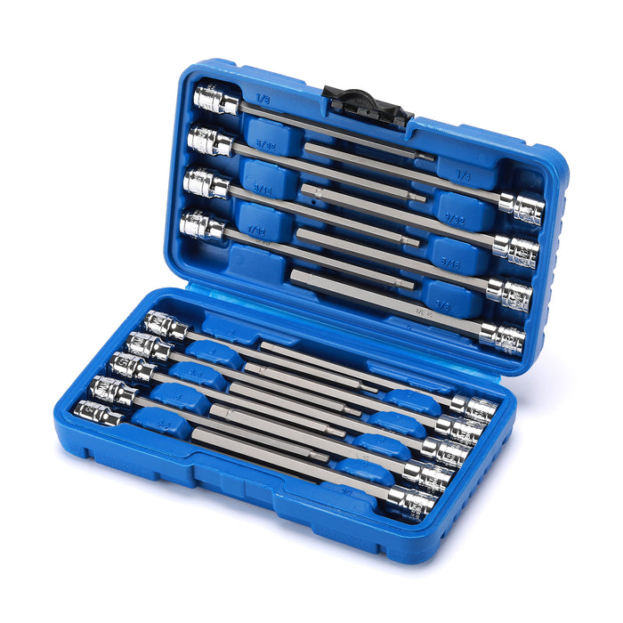 CASOMAN 18 Pieces 3/8 Inch Drive Long Hex Bit Socket Set,1/8 Inch to 3/8 Inch, 3mm to 10mm, SAE&Metric, Extra Long Allen Hex Bit Socket Set, CR-V and S2 Steel