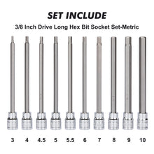 Load image into Gallery viewer, CASOMAN 18 Pieces 3/8 Inch Drive Long Hex Bit Socket Set,1/8 Inch to 3/8 Inch, 3mm to 10mm, SAE&amp;Metric, Extra Long Allen Hex Bit Socket Set, CR-V and S2 Steel