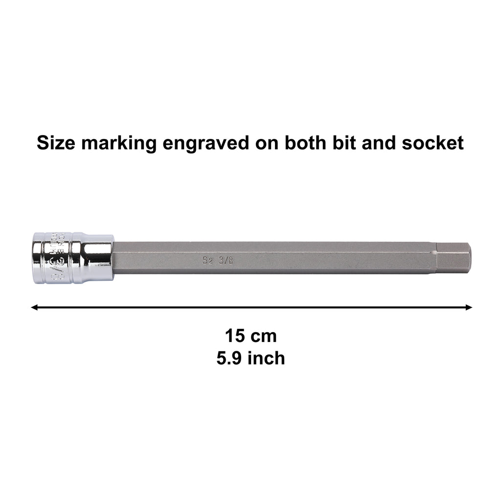 CASOMAN 18 Pieces 3/8 Inch Drive Long Hex Bit Socket Set,1/8 Inch to 3/8 Inch, 3mm to 10mm, SAE&Metric, Extra Long Allen Hex Bit Socket Set, CR-V and S2 Steel