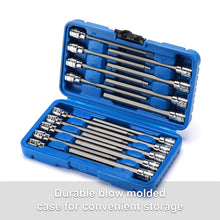 Load image into Gallery viewer, CASOMAN 18 Pieces 3/8 Inch Drive Long Hex Bit Socket Set,1/8 Inch to 3/8 Inch, 3mm to 10mm, SAE&amp;Metric, Extra Long Allen Hex Bit Socket Set, CR-V and S2 Steel