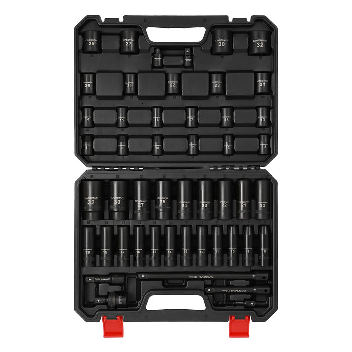 CASOMAN 49PCS 1/2-Inch Drive Impact Socket Set, Deep&Shallow,CR-V, 6 Point, Metric Socket Set, 8mm-32mm, Includes Extension Bars, Adapters, Impact universal joint