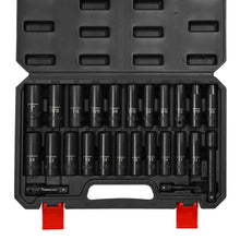 Load image into Gallery viewer, CASOMAN 25PCS 1/2" Drive Impact Socket Set, Deep, Cr-V Steel, 6 Point, Metric&amp;SAE, 12mm to 24mm, 3/8 Inch to 1 Inch, Includes Extension Bars: 3-inch, 5-inch, 1/2-1/4 adapter