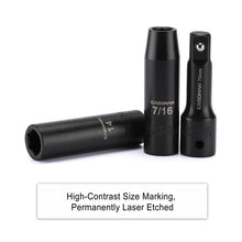 Load image into Gallery viewer, CASOMAN 25PCS 1/2" Drive Impact Socket Set, Deep, Cr-V Steel, 6 Point, Metric&amp;SAE, 12mm to 24mm, 3/8 Inch to 1 Inch, Includes Extension Bars: 3-inch, 5-inch, 1/2-1/4 adapter