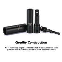 Load image into Gallery viewer, CASOMAN 25PCS 1/2" Drive Impact Socket Set, Deep, Cr-V Steel, 6 Point, Metric&amp;SAE, 12mm to 24mm, 3/8 Inch to 1 Inch, Includes Extension Bars: 3-inch, 5-inch, 1/2-1/4 adapter