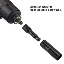 Load image into Gallery viewer, CASOMAN 25PCS 1/2" Drive Impact Socket Set, Deep, Cr-V Steel, 6 Point, Metric&amp;SAE, 12mm to 24mm, 3/8 Inch to 1 Inch, Includes Extension Bars: 3-inch, 5-inch, 1/2-1/4 adapter
