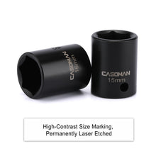 Load image into Gallery viewer, CASOMAM 13 Pieces 3/8-Inch Drive Impact Socket Set, 6-Point, Metric, Shallow, CR-V, 7mm to 19mm, Heavy Duty Blow Molded Storage Case