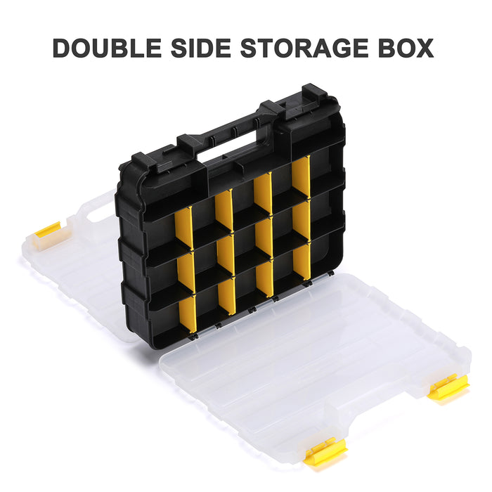 CASOMAN Double Side Tool Organizer with Impact Resistant Polymer and Customizable Removable Plastic Dividers, Hardware Box Storage, Excellent for Screws,Nuts,Small Parts, 34-Compartment, Black/Yellow