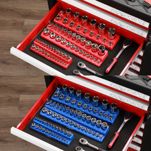 Load image into Gallery viewer, CASOMAN Magnetic Socket Organizer, 6 Piece Socket Holder Kit, 1/2-inch, 3/8-inch, 1/4-inch Drive, Holds 143 SAE&amp;Metric Sockets, Red &amp; Blue, Professional Quality Tools Organizer