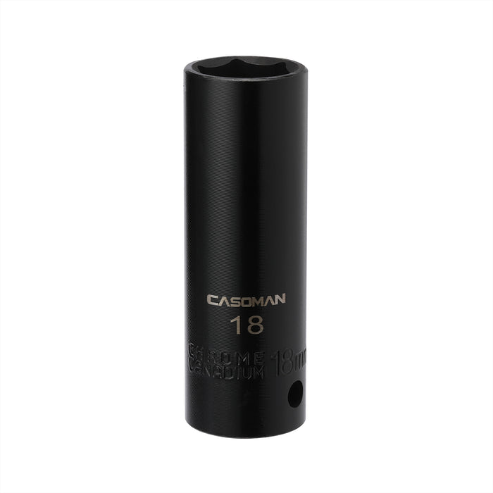 CASOMAN 1/2-Inch Drive Deep Impact Socket- 18mm, 6-Point, Metric, CR-V