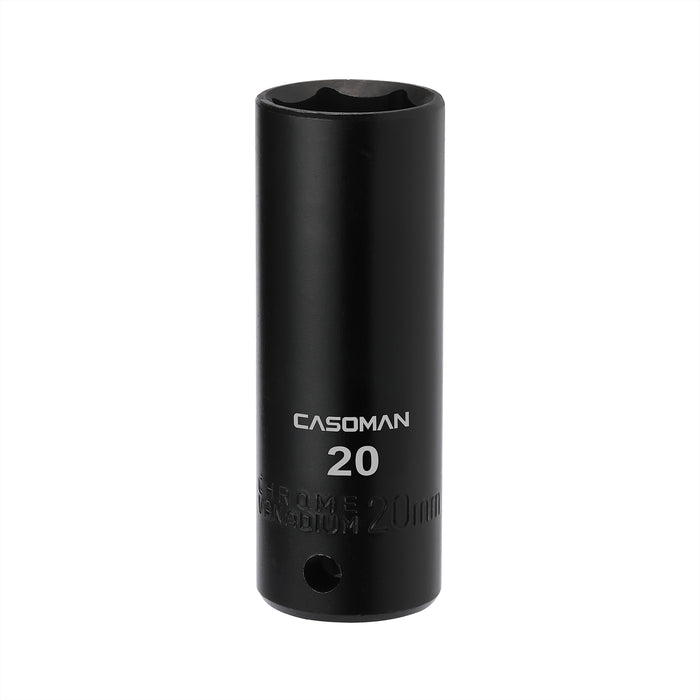CASOMAN 1/2-Inch Drive Deep Impact Socket- 20mm, 6-Point, Metric, CR-V