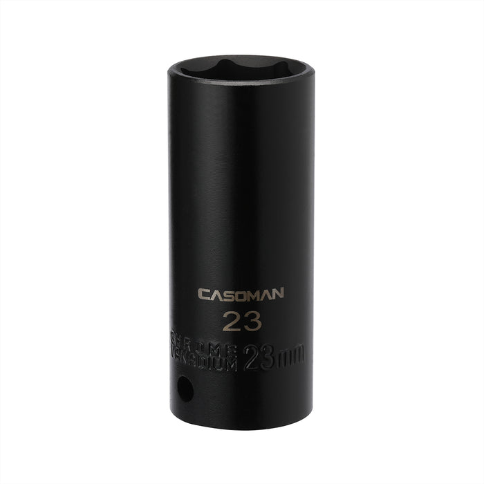 CASOMAN 1/2-Inch Drive Deep Impact Socket- 23mm, 6-Point, Metric, CR-V